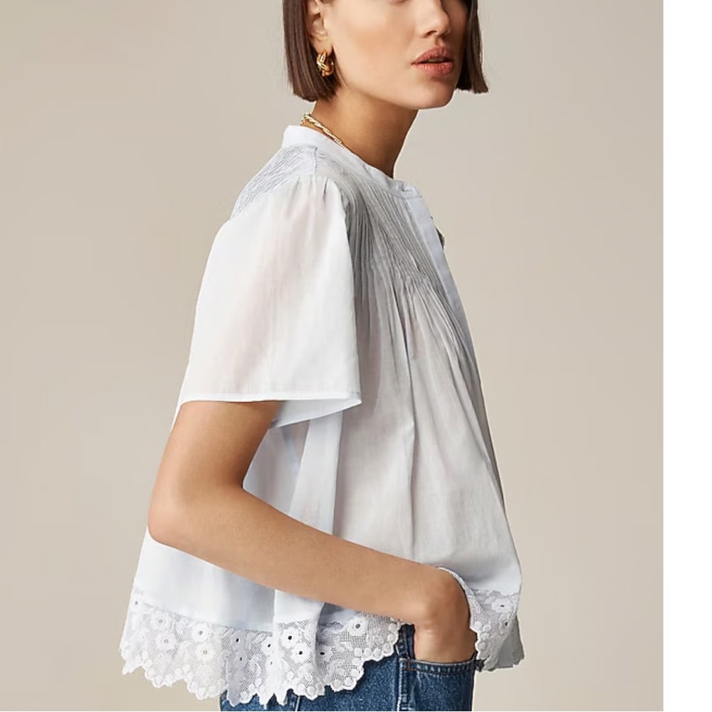 J Crew Lace-trim pintuck top in cotton voile